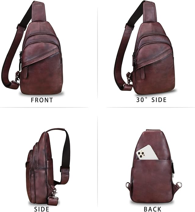 Genuine Leather Silng Bag for Men and Women Vintage Leather Sling Backpack Fashion Shoulder Crossbody Bag Chest Purse
