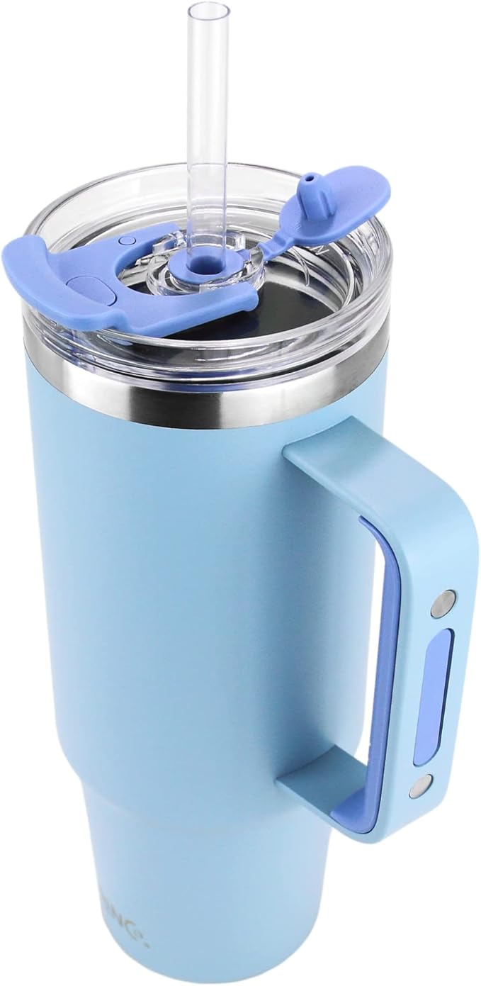 Drinco 40oz 30 oz Tumbler with Handle, Straw Lid, Insulated Stainless Steel Travel Mug Water Bottle Ice Coffee Cup For Cold and Hot, BigSur (30oz, Sky Blue)