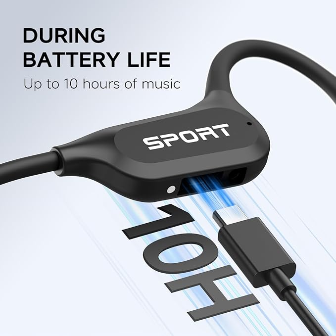 Bone Conduction Headphones, 2025 Upgrade Bluetooth 5.4 Open Ear Headphones, 10H Playtimes Bone Conduction Earbuds with Mic, IP56 Sweatproof Earphones for Workout, Hiking, Black