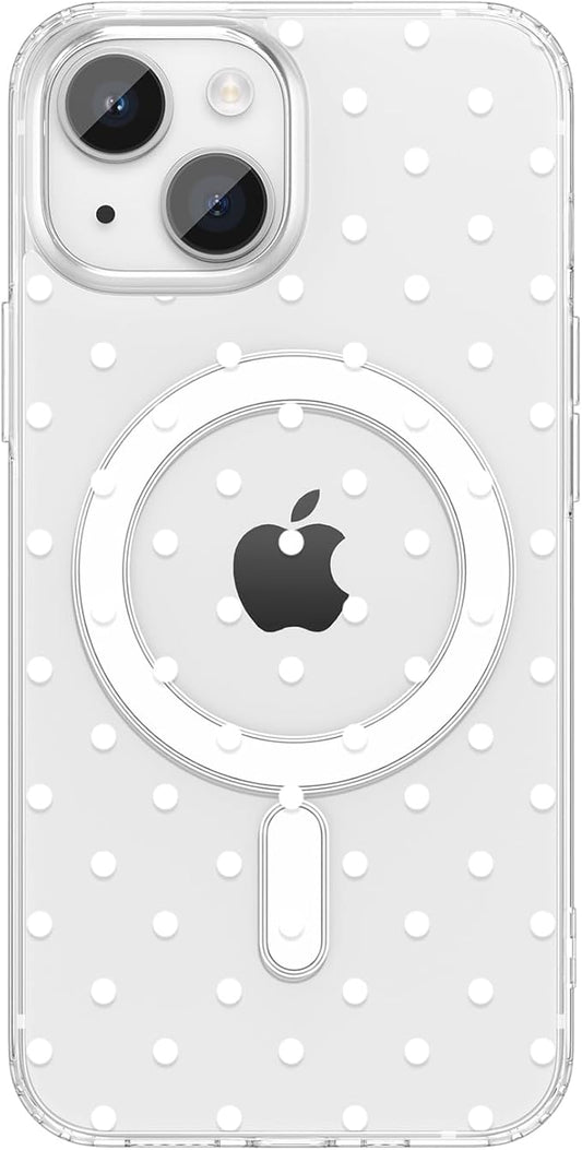 ZTOFERA Magnetic for iPhone 13/14 Case,Cute Polka Dot Phone Case Aesthetic Striped Clear Trendy Slim Soft Shockproof Protective Phone Cover for Women Girls, White Dot