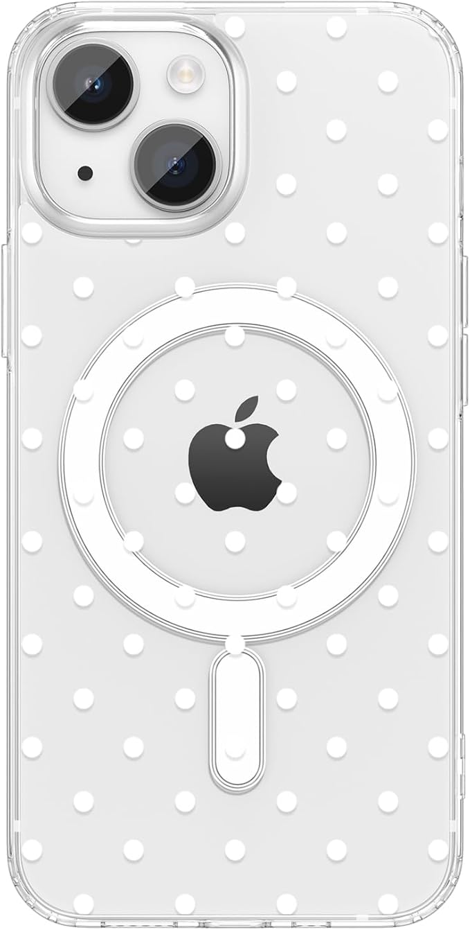 ZTOFERA Magnetic for iPhone 14 Plus/15 Plus Case,Cute Polka Dot Phone Case Aesthetic Striped Clear Trendy Slim Soft Shockproof Protective Phone Cover for Women Girls, White Dot