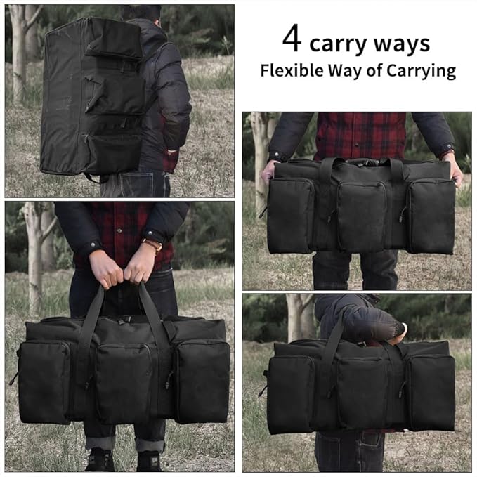 Large Military Travel Duffle Bag Tactical Camping Storage Utility Tote Bag Camping Kitchen Organizer with Deployment Cargo Bag Travel Sports Equipment (Black, Large 25.59"x13.78"x13.78")
