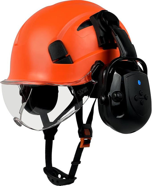 Hard Hats with Visor Bluetooth Ear Muffs Safety Helmet with Visors Mounted Safety Ear muff Hardhats Vented ANSI Z89.1 OSHA