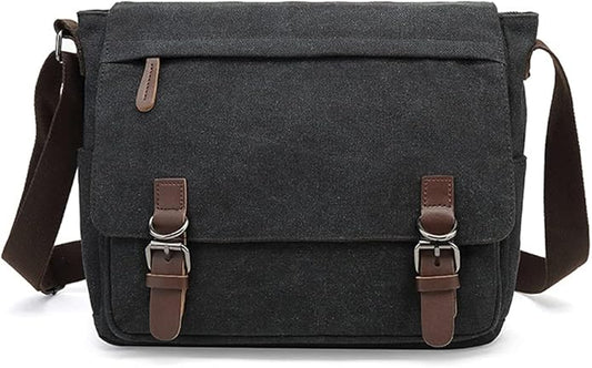 Sechunk Canvas Vintage Messenger Bag Shoulder bag Leather Large Travel Crossbody bags for men women 15inch Laptop
