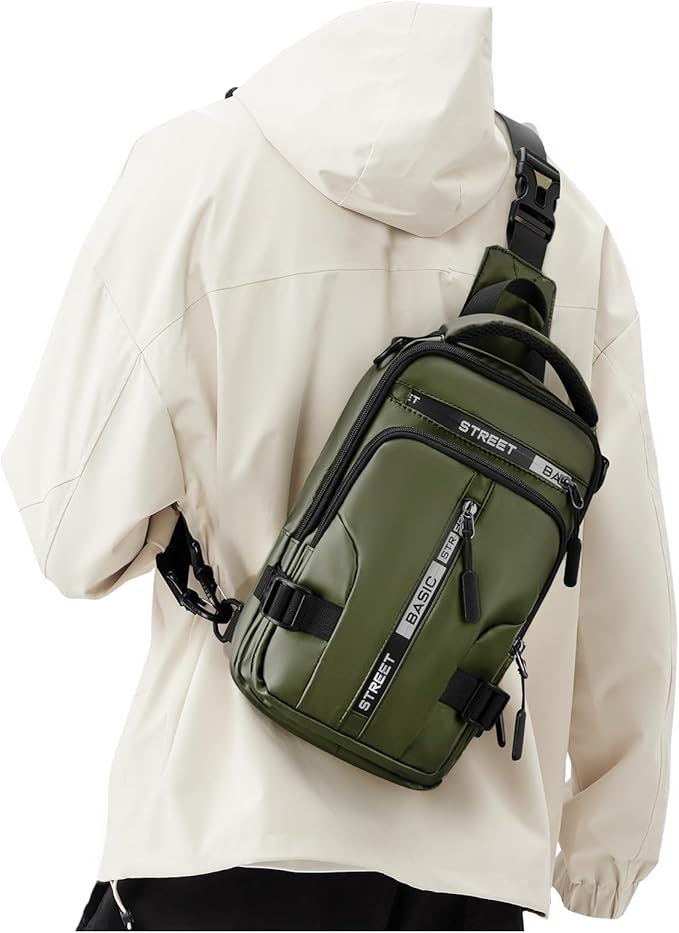 Crossbody Sling Backpacks Sling Bag for Men Women, Small Shoulder Backpack Motorcycle Chest Bags One Strap Backpack, Mini Chest Daypack for Casual Travel Hiking Gym Outdoor Sports Green