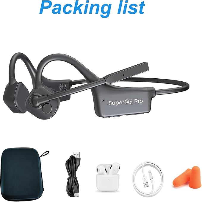 Open Ear Bone Conduction Headphones with mic - Bluetooth Headset Waterproof Bone Conducting Earphones, Headphones Wireless Earbuds Set, with QCC Chip, CVC8.0 Noise-canceling