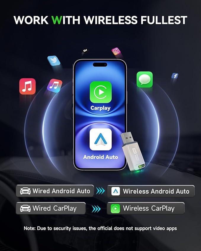 Spedal Wierless CarPlay Adapter for iPhone and Android, Mini CarPlay Wierless Adapter -2in1 CarPlay Design, Fast Pairing,Stable Car Control & No Delay, USB & Type-C Extension Cable Included
