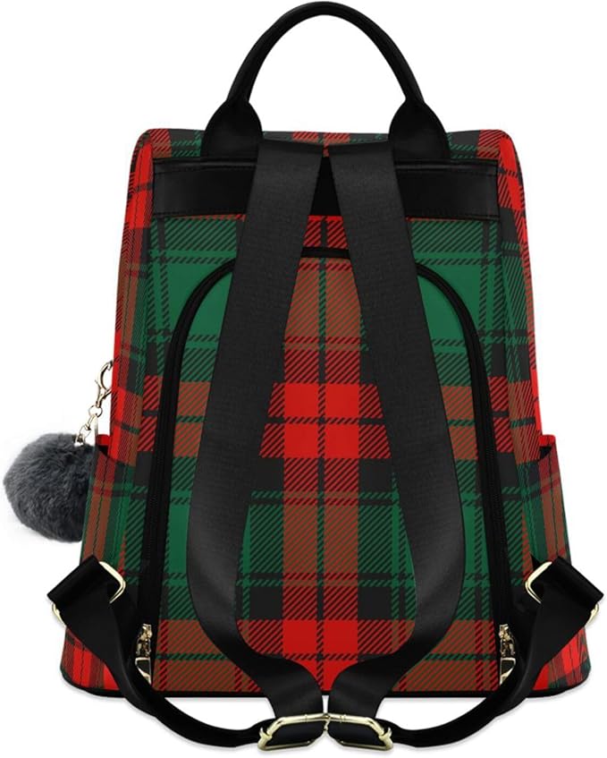 ALAZA Christmas Tartan Plaid Backpack Purse for Women Anti Theft Fashion Back Pack Shoulder Bag