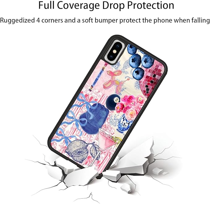 Aesthetic Collage Shockproof Protective Trendy Preppy Phone Case for iPhone X/XS Cute Flower Bow Cover