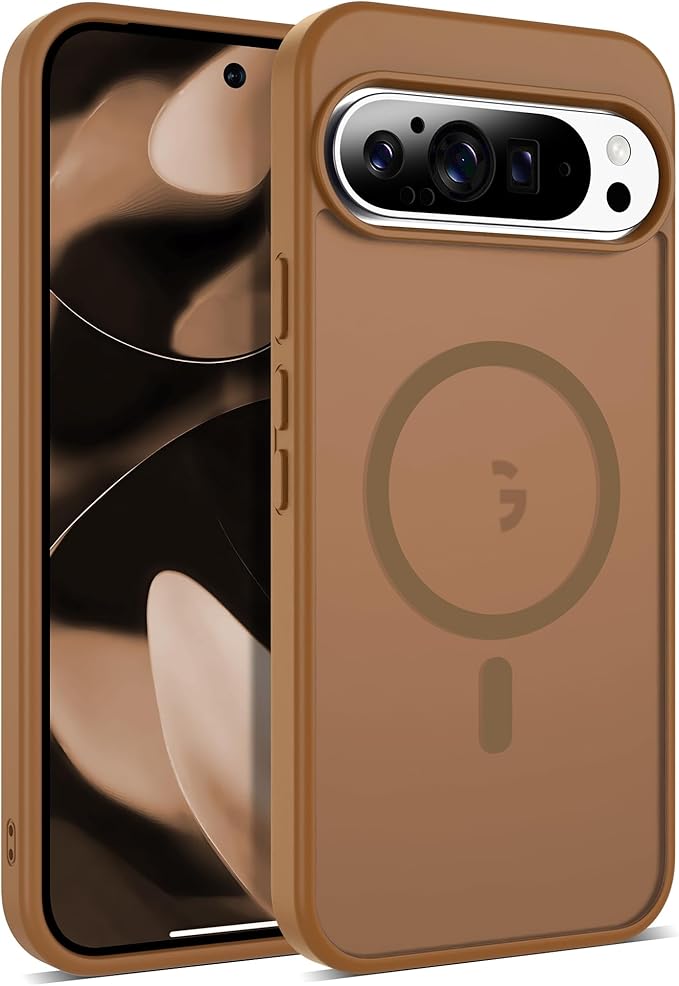 Compatible with Google Pixel 9 Pro XL Case with Magnetic [Compatible with Mag-Safe][Military Grade Drop Protection] Slim Translucent Matte Phone Case with Anti-Fingerprint Tech, Brown