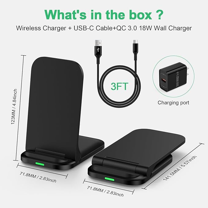Foldable Samsung Wireless Charger Stand Fast Charging Android Phone Wireless Charger Pad 15W for Samsung Galaxy S25 Plus S25FE S25 Ultra S24 S23 S22, iPhone 16e/16 Plus/16 Pro Max, with 18W Adapter