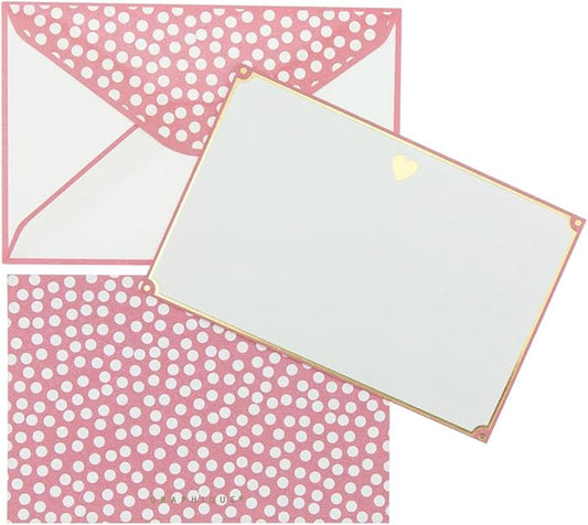 Graphique Gold Heart Flat Notes – Note Card Stationery with Adorable Soft Pink Border and Printed Gold Heart, 50 Note Cards and Matching Envelopes for Thank You Notes and Invitations, 5.625" x 3.5"