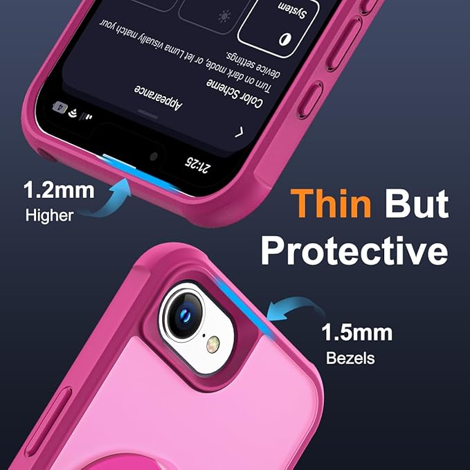 Compatible with iPhone 16E Case with Invisible Magnetic O-Ring Stand Military-Grade Translucent Case for iPhone 16E 6.1" 2025 [Compatible with Mag-Safe][Great Grip Feeling], Rose