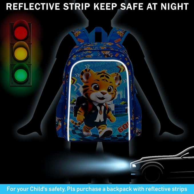 CCJPX 16" Kids Backpack for Boys, 3PCS Tiger Water Resistant Preschool Bookbags, Cool Kindergarten School Backpacks and Lunch Box