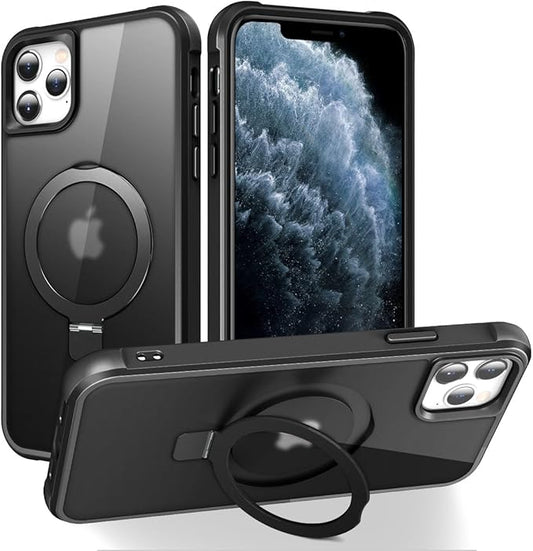 Magnetic Compatible with iPhone 11 Pro Max Case with Stand [Military Grade Drop Tested][Compatible with Magnet] Ring Translucent Slim Hard Back Soft Edge, Black