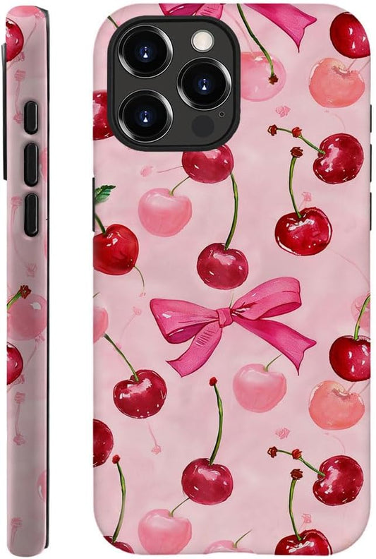 DAIZAG Case Compatible with for iPhone 16 Pro Max,Cherry Pink Bow Ribbon Phone Case for iPhone 16 Pro Max for Girl Women Boy Men