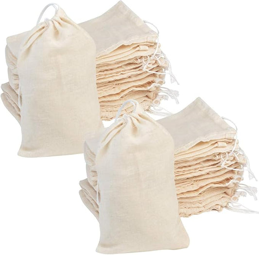 Tayfremn 100Pcs Cotton Drawstring Bags, Reusable Muslin Bag Natural Cotton Bags with Drawstring Produce Bags Bulk Gift Bag Jewelry Pouch for Party Wedding Home Storage(4 by 6 Inches)