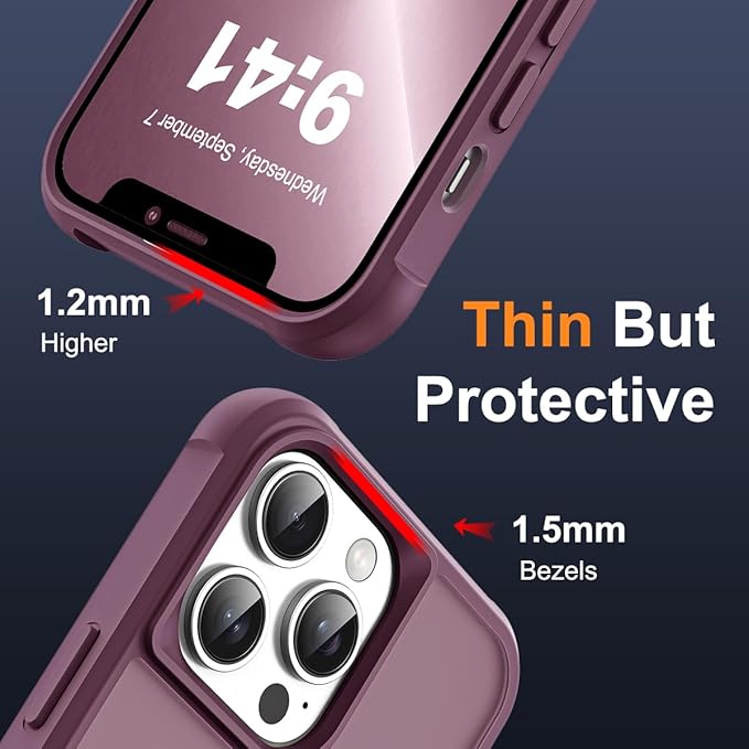 Compatible with iPhone 13 Pro Case with Invisible Magnetic O-Ring Stand Military-Grade Translucent Case for iPhone 13 Pro 6.1" [Compatible with Mag-Safe][Great Grip Feeling], Wine Red