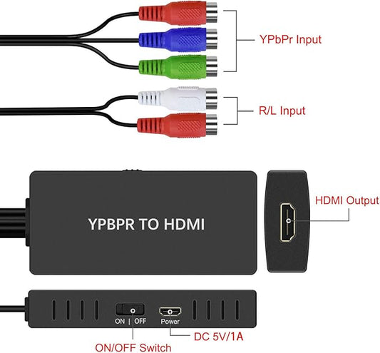 Dingsun (55Pack Component to HDMI Converter, YPbPr/RGB+R/L to HDMI Converter Adapter, Support 720P/ 1080P for DVD, VSH, Blu-Ray Player, Wii, PS2/PS3, Xbox 360, Gamecube and More (Female)