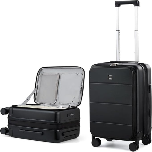 MILADA Expandable Carry On Luggage with Spinner Wheels PC Hard Shell Suitcases 20 Inch Top Opening Travel Suitcase with Wheels TSA Approved Luggage Trunk Rolling Carry-On, Black