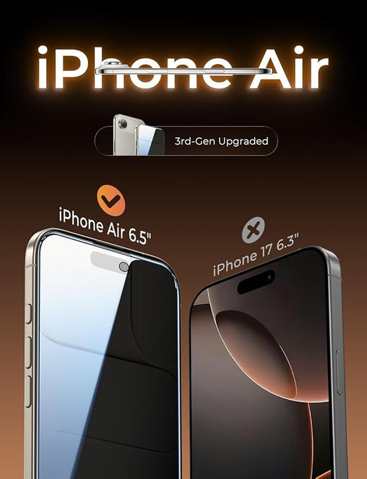 MAGIC JOHN 3rd Gen Upgraded for iPhone Air Privacy Screen Protector 6.5 Inch,25°Anti-Spy Screen,Shockproof Tempered Glass,Auto Dust-Removal,Bubble Free,Easy Installation,2 Pack