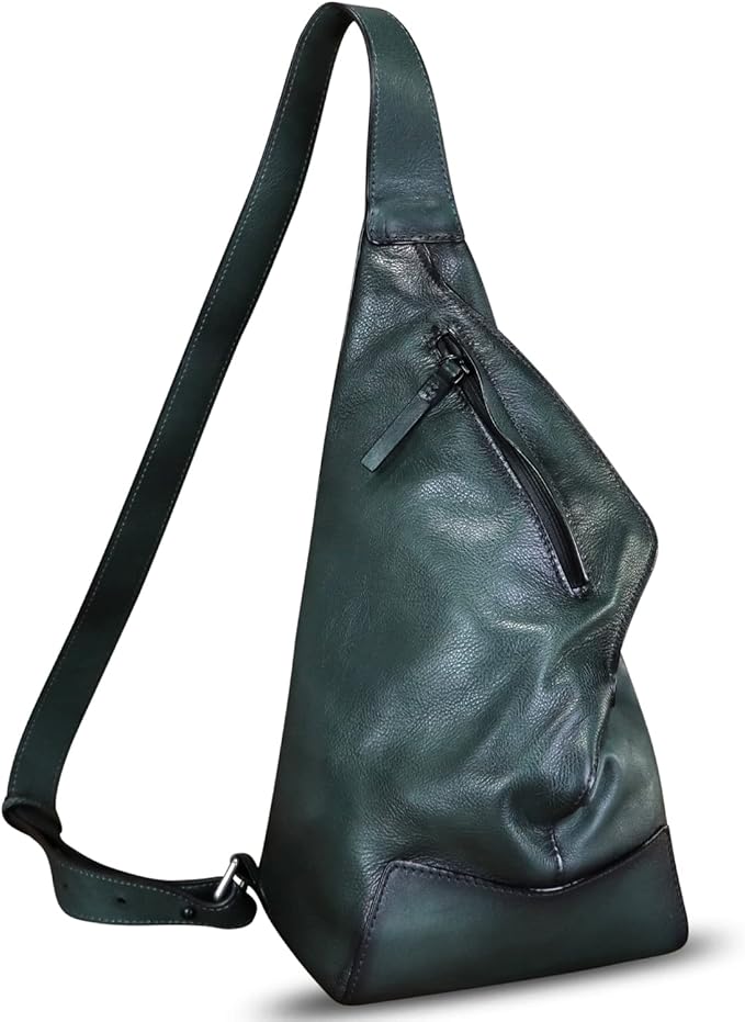 Genuine Leather Sling Bag for Men and Women Vintage Full Grain Leather Sling Purse Chest Daypack Over Shoulder Crossbody Bag (Gray)