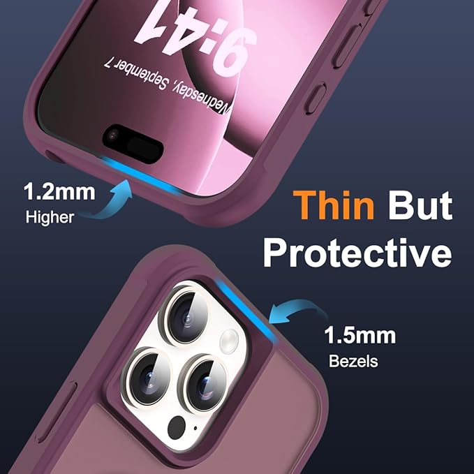 Compatible with iPhone 16 Pro Case with Invisible Magnetic O-Ring Stand Military-Grade Translucent Case for iPhone 16 Pro 6.3" [Compatible with Mag-Safe][Great Grip Feeling], Wine Red