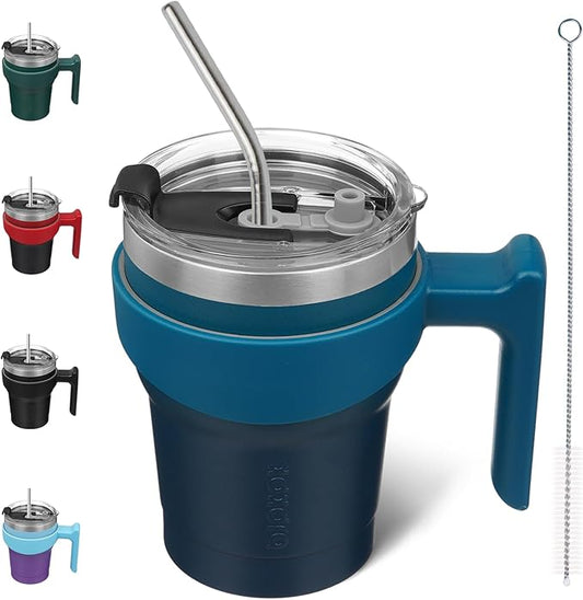 BJPKPK Tumbler With Handle And Straw 10 oz Stainless Steel Insulated Tumbler Cups With Lid For Water Or Ice Coffee,Indigo Black