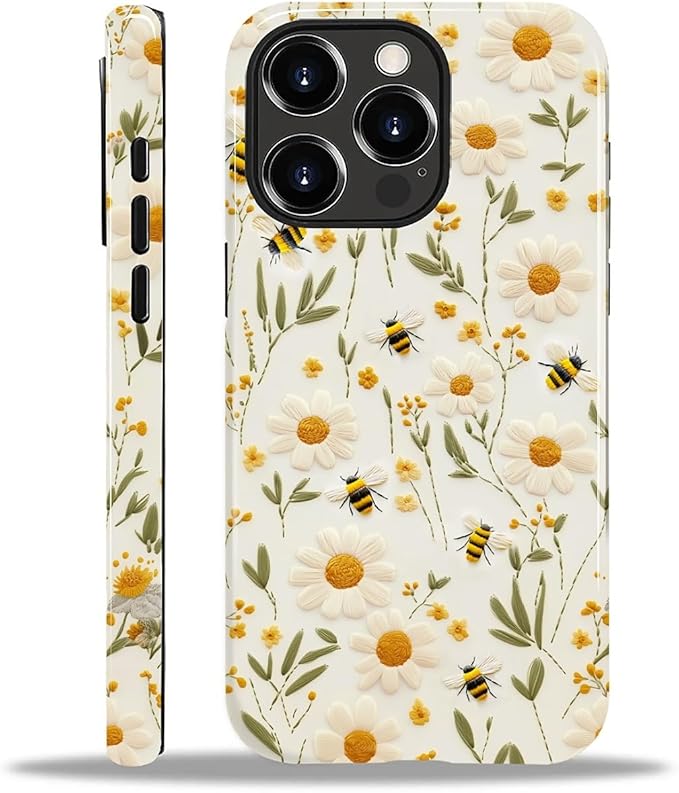 Case for iPhone 13 Pro Max Case,Bees Sunflowers Design - Hybrid Dual Protection Silicone + Hard PC Shockproof Full Body Cover Slim Anti-Scratch Protective Case for Men Women