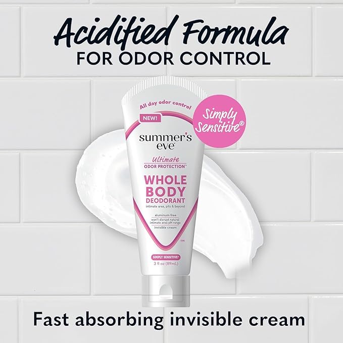 Summer's Eve, Whole Body Deodorant for Women, Ultimate Odor Control, Aluminum Free Deodorant, 3 Fl Oz; Simply Sensitive, Blissful Escape, & Fresh Scent