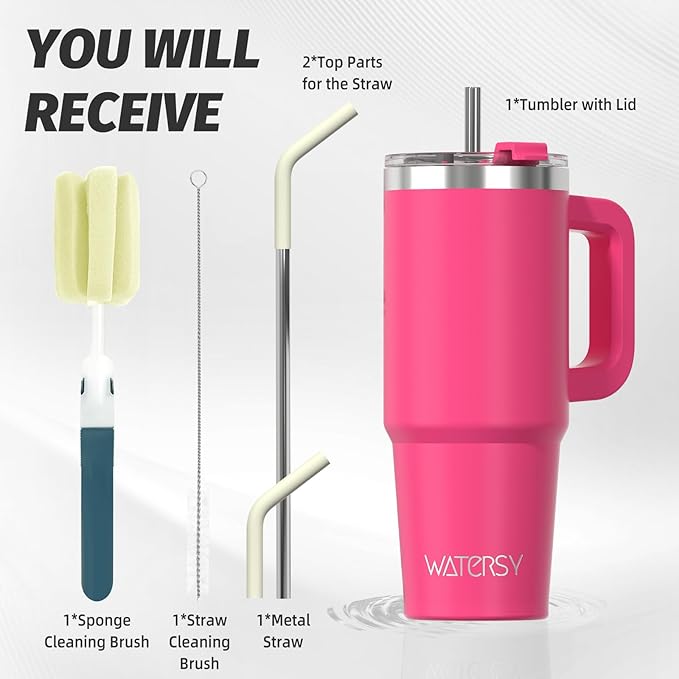 20 oz Tumbler with Handle,Tumbler with Lid and Straw,Double Wall Insulated Cup Stainless Steel Travel Mug(Cold for 34 Hours),Water Bottle for Iced Tea,Coffee,Cold Beverages(Gloss Pink)