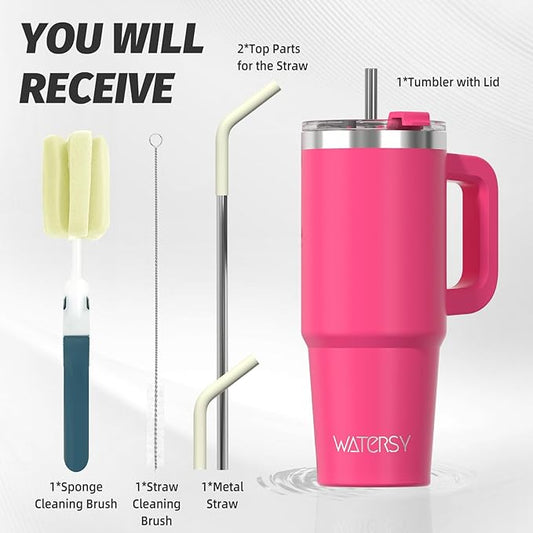 20 oz Tumbler with Handle,Tumbler with Lid and Straw,Double Wall Insulated Cup Stainless Steel Travel Mug(Cold for 34 Hours),Water Bottle for Iced Tea,Coffee,Cold Beverages(Gloss Pink)