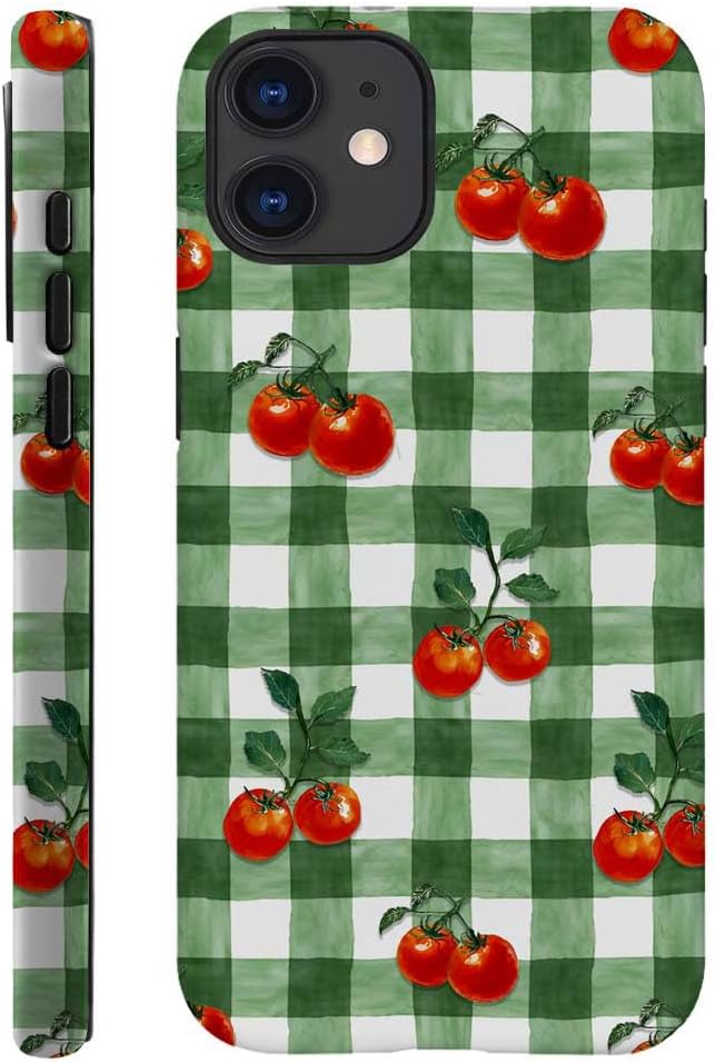 DAIZAG Case Compatible with for iPhone 11,Green Red Checkerboard Tomatoes Watercolor Phone Case for iPhone 11 for Girl Women Boy Men