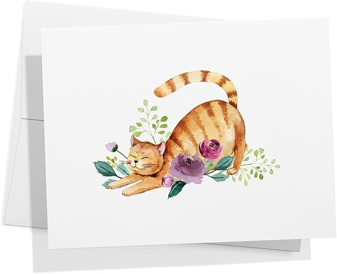 Twigs Paper - Assorted Cat Greeting Cards - Stationery Cards with Envelopes - Thank You Card - Blank Note Cards - Greeting Cards for All Occasions - Made in USA (5.5 x 4.25, Set of 12)