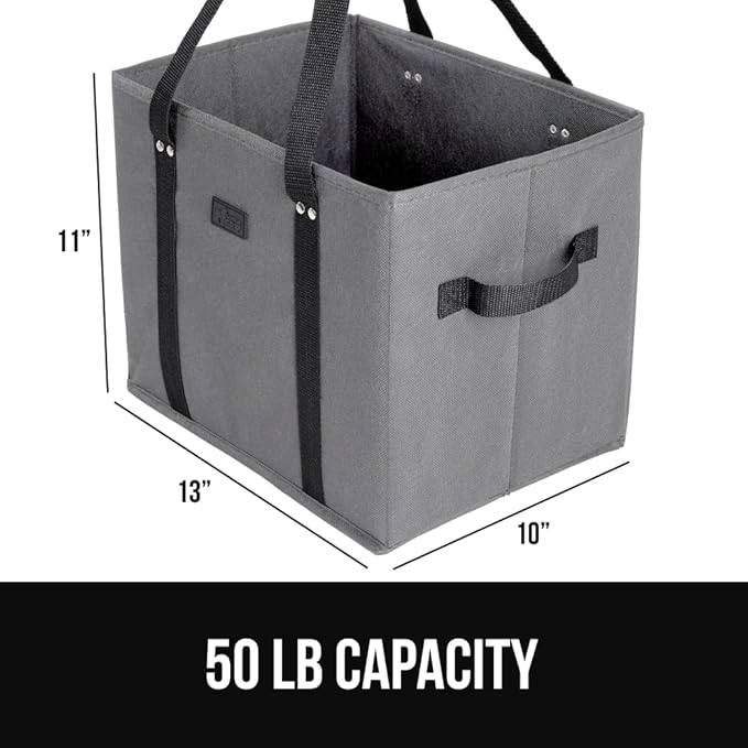 GORILLA GRIP Heavy Duty Foldable Reusable Grocery Bags, 3 Pack, Tear Resistant Box Shape Shopping Tote with Reinforced Handles, Grip Feet, Easily Carry and Transport Groceries, 13x10x11, Gray Black