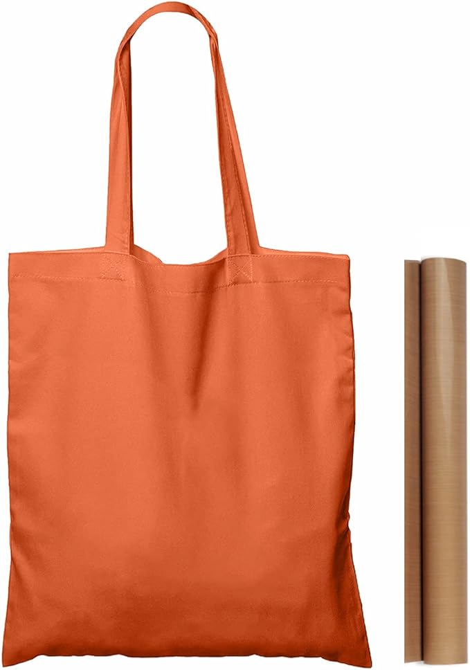 NPBAG 5 Pack 15'' X 16'' Orange Cotton Tote Bags, Blank Bulk Cloth bags with 1pc of PTFE Teflon Sheet
