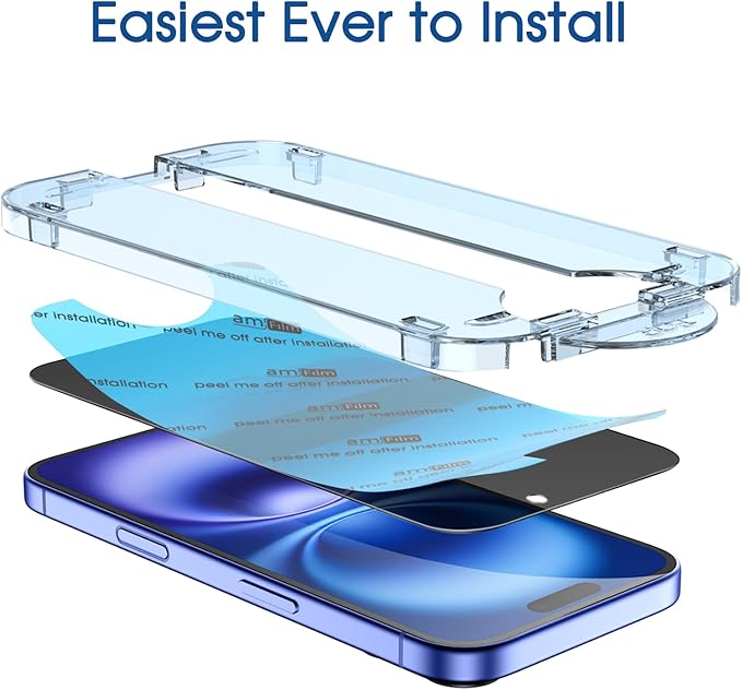 amFilm Auto-Alignment OneTouch for iPhone 16 Plus [6.7''] privacy Screen Protector,Tempered Glass, 30 seconds Installation, Bubble Free, Case Friendly, Anti-Scratch [2Pack]