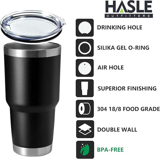 HASLE OUTFITTERS 30oz Stainless Steel Tumbler, Double Wall Vacuum Insulated Travel Mug Tumbler, Durable Insulated Coffee Mug, Gift Box Set (Black, 4)