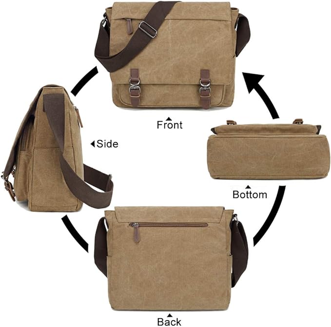 Messenger Bag for Men Retro, Canvas Satchel casual Briefcases Laptop Bag fit 13.3 15.6 Inch