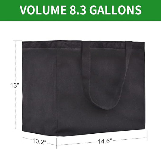 1 Pack Canvas Shopping Bags for Groceries, Holds 60 lbs Heavy Duty Reusable Canvas Grocery Bag, 8.3 gal Multi-Purpose Washable Canvas Grocery Bags Reusable Shopping Bags with 5 Pockets, Black