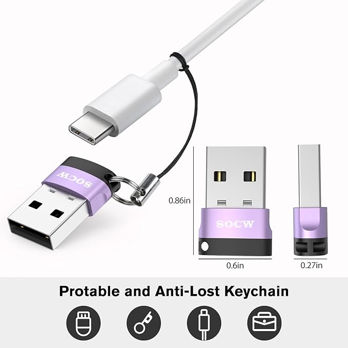 USB C Female to USB Male Adapter 2.0 (Purple, 4 Pack)