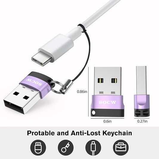 USB C Female to USB Male Adapter 2.0 (Purple, 4 Pack)