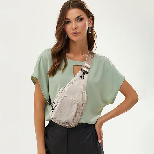 Womens Sling Bag Crossbody Bags for Women Vegan Leather Sling Backpack Daypack Fanny Pack Crossbody Purse Travel