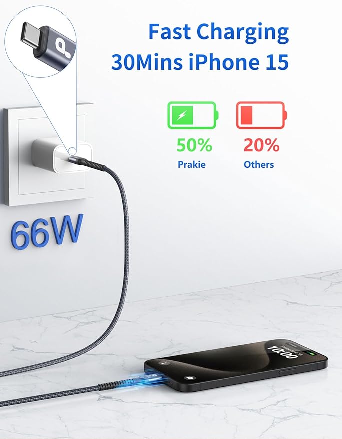 PRAKIE USB C Cable 3FT, 2Pack USB-C to USB-C Charger Cable, USBC Fast Charging Nylon Braided USBC iPhone Charger Cord Compatible with iPhone 16/15/Pro Max/PlusSamsung Galaxy S23/LG/Switch