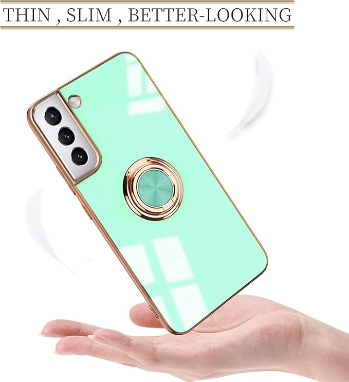 Tnarru Compatible for Samsung Galaxy S22 Plus Case with Ring Holder Kickstand [with Magnetic] Soft TPU Shockproof Electroplated Protective Phone Case for Galaxy S22+ 5G Light Green