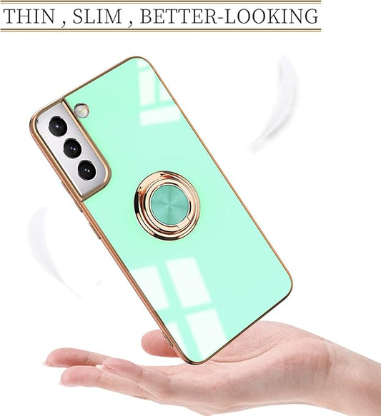 Tnarru Compatible for Samsung Galaxy S22 Plus Case with Ring Holder Kickstand [with Magnetic] Soft TPU Shockproof Electroplated Protective Phone Case for Galaxy S22+ 5G Light Green