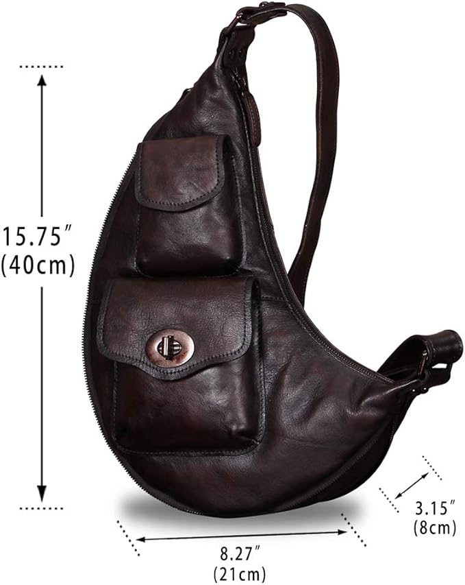Genuine Leather Large Sling Bag for Men and Women Vintage Real Leather Sling Backpack Shoulder Crossbody Bag Chest Bag