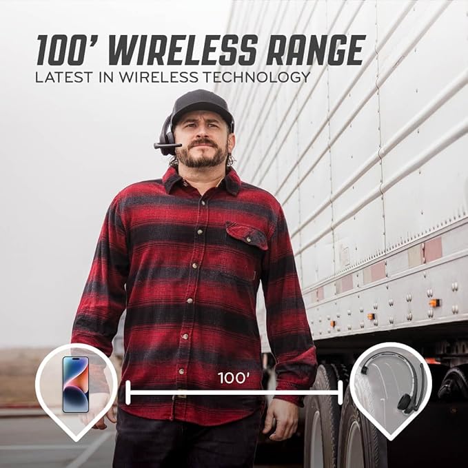RoadWarrior RW1 Trucker Bluetooth Headset – ENC Mic, 100ft Wireless Range, IP54 Water Resistant, Road Ready Comfort, Right/Left Wear, Volume Controls, On-Ear Fit, Black Wireless Headset for Truckers