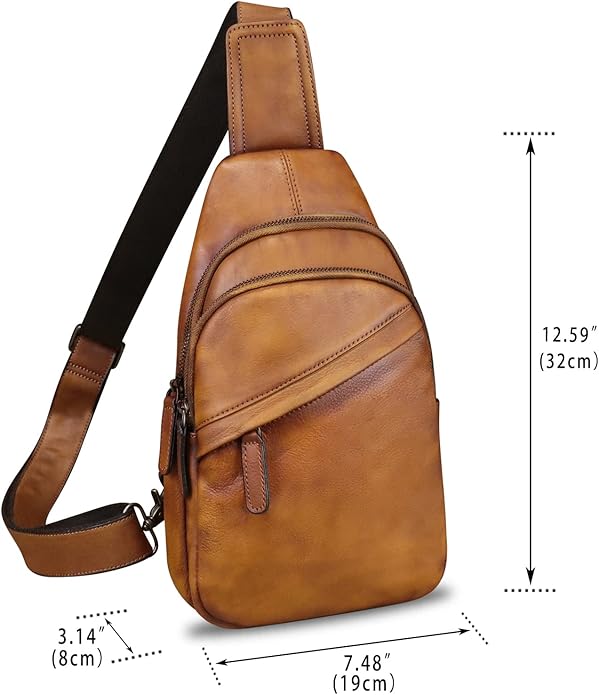 Genuine Leather Silng Bag for Men and Women Vintage Leather Sling Backpack Fashion Shoulder Crossbody Bag Chest Purse