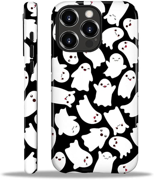 Case for iPhone 16 Pro Case,Halloween Ghosts Bats Design - Hybrid Dual Protection Silicone + Hard PC Shockproof Full Body Cover Slim Anti-Scratch Protective Case for Men Women
